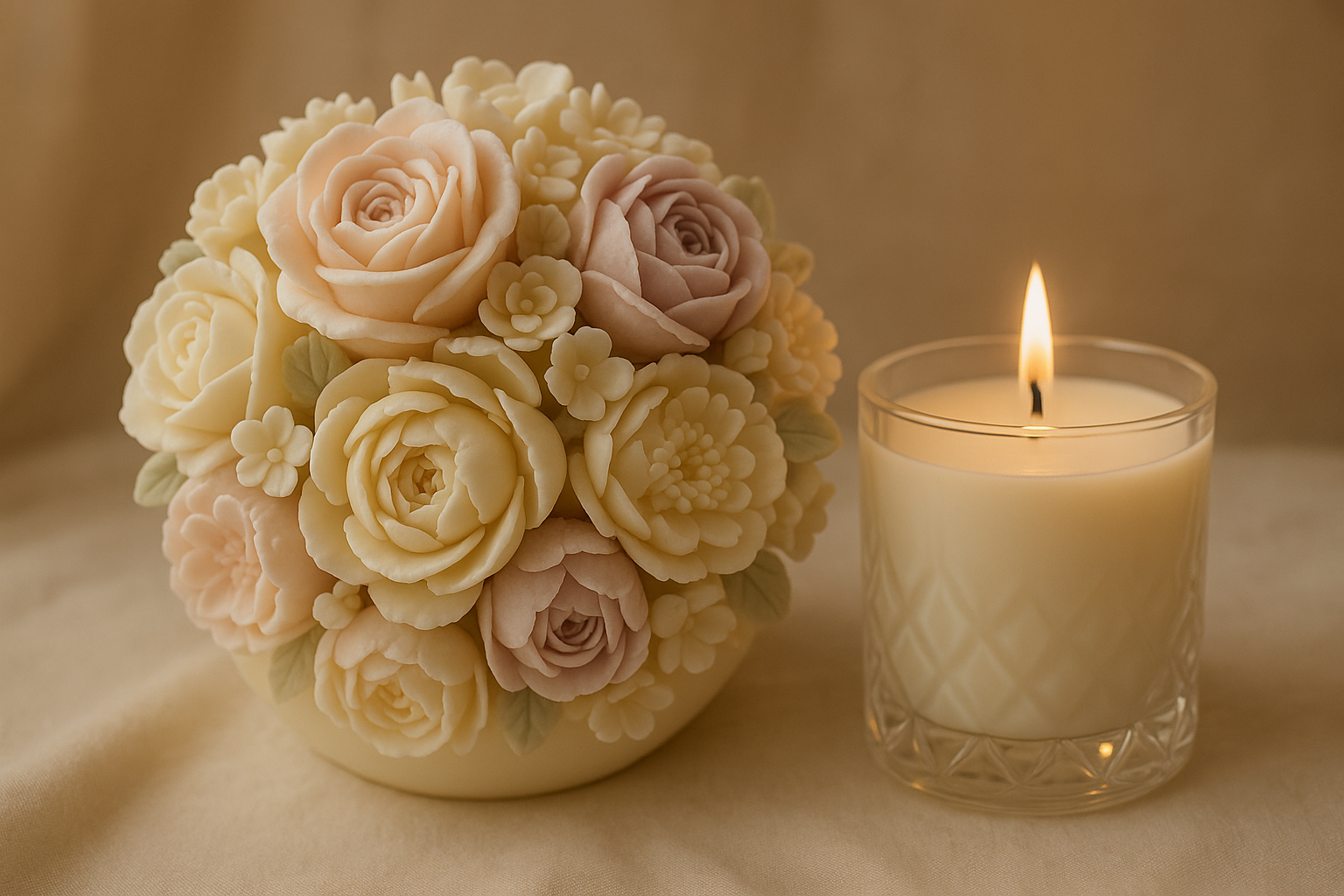 bouquet floral de cire de soja et bougie dans contenant